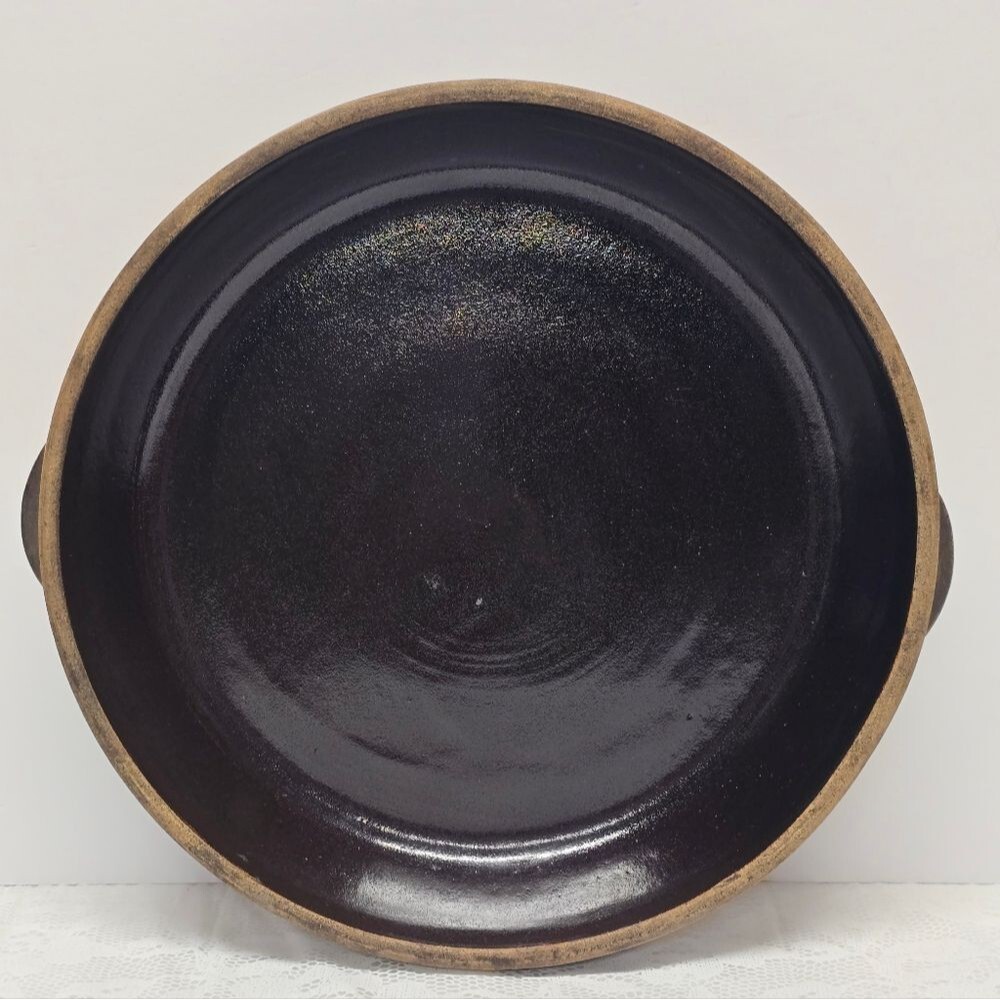 COOK-RITE STONEWARE ANTIQUE PIE PLATE BAKING DISH TWO HANDLE GLAZE 10”USA 1930’s